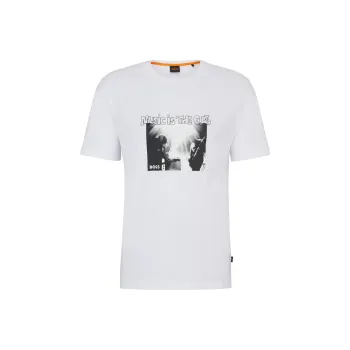 HUGO BOSS Cotton Jersey T Shirt With Seasonal Artwork T Shirt Men's White