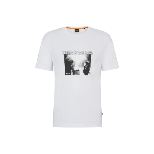 HUGO BOSS Cotton Jersey T Shirt With Seasonal Artwork T Shirt Men's White