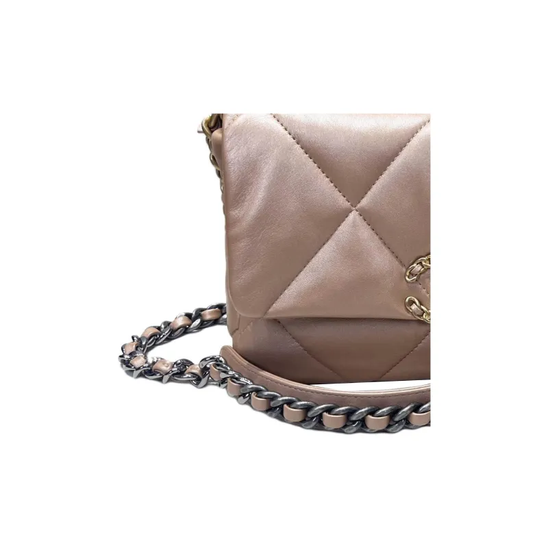 CHANEL 19Bag Pearl Lambskin Handbag, Shoulder Bag, Crossbody Bag Women's Dark Beige-2