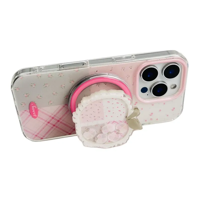 Sopi Acrylic Material Ins Patchwork Pink Floral Phone Cases Compatible With IPhone 16/15 Pro Max/Apple 13/14 Pro/Max-3