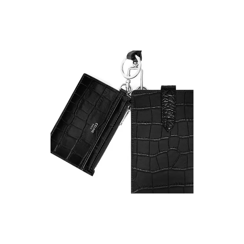 CELINE Cow Leather Cell Phone Pouch Unisex Black-3