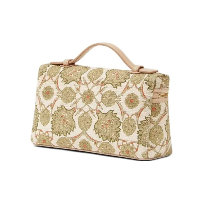Loro Piana ExtraPocket Silk With Cow Leather One Shoulder Handbags Women's Sunset Glow & Green Fluorite & Sun Gold-1