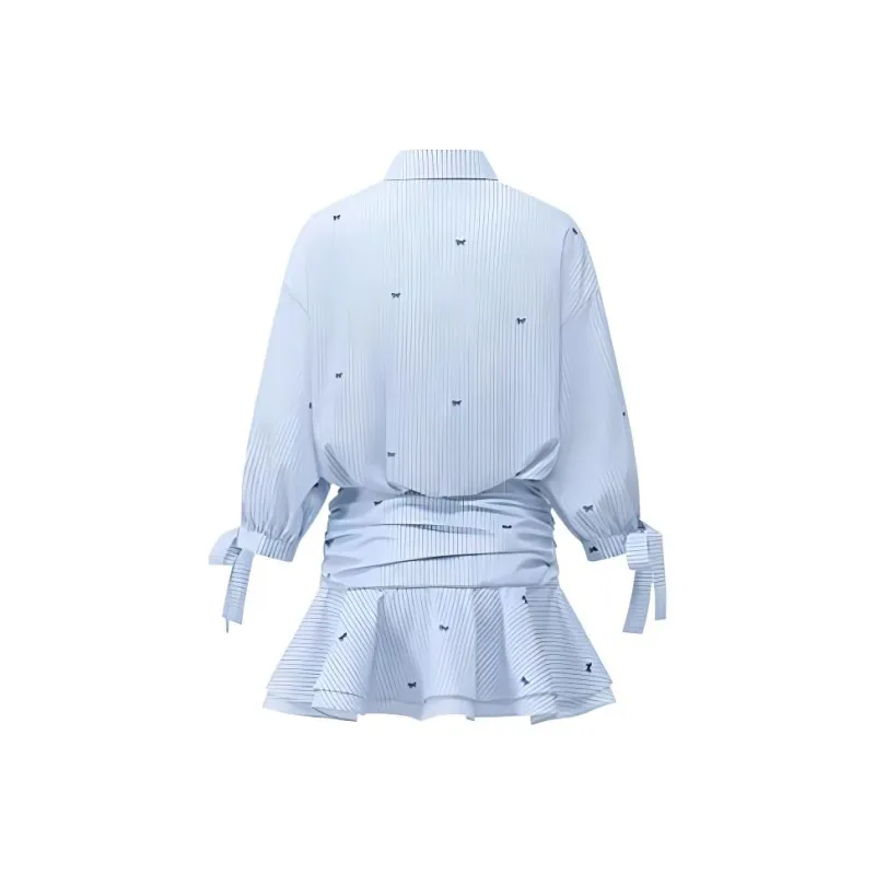 OURUOKE Long Sleeved Dresses Women's Blue-1