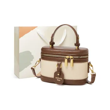 15 MINS Synthetic Leather Box Bag Handbag Crossbody Bag Shoulder Bag Mini Women's Ecru & Coffee/Black/Coffee