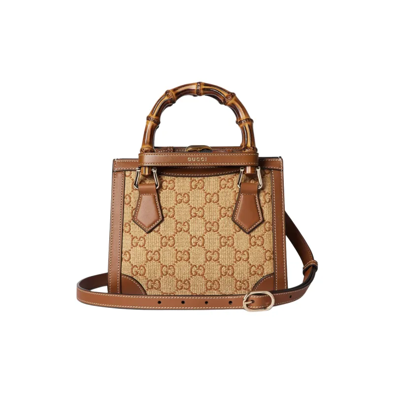 GUCCI Diana Raffia Tote Bag Shopping Bag Shoulder Bag Crossbody Bag Handbag Mini Women's Brown-3