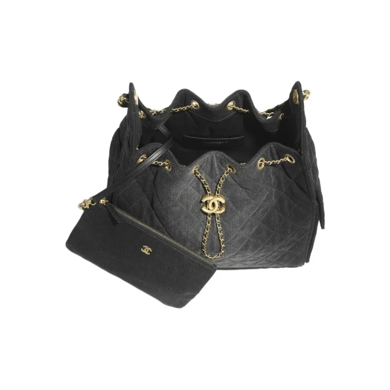CHANEL 25Bag Washed Denim Shoulder Bag Medium Size Women's Black-2