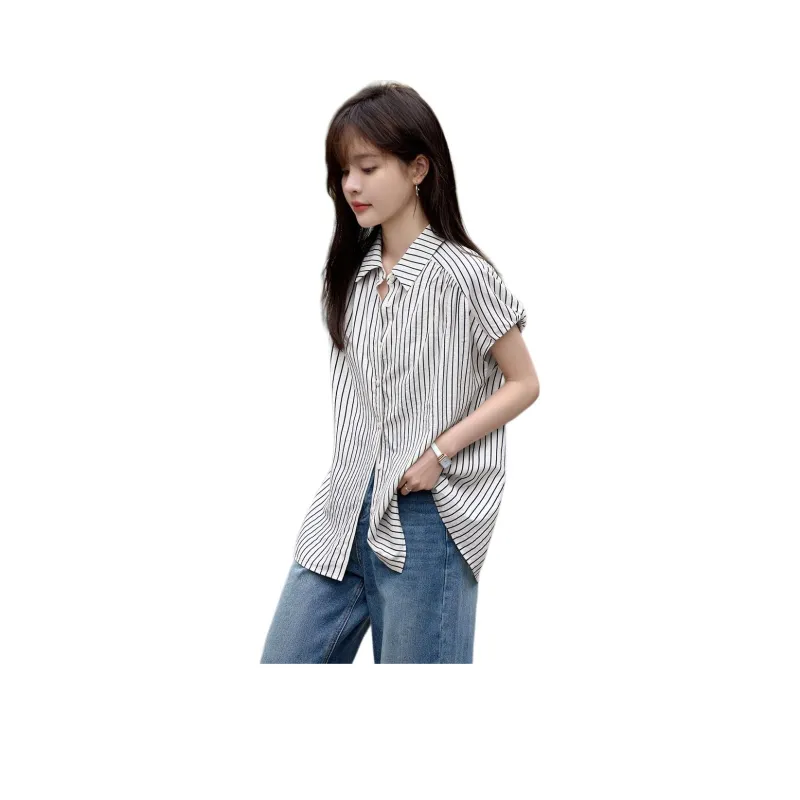 Mo Han Yi Mei Shirt Women's Navy Blue & White-2