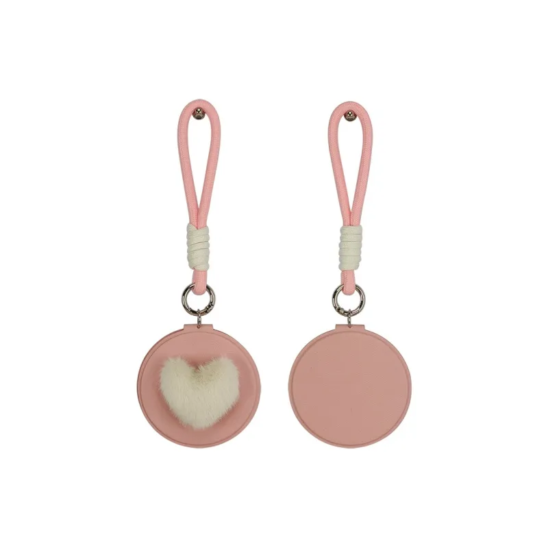 XIBI Heart Pom Pom Pocket Mirror PU Leather Double Sided Foldable Small Mirror Large Size Round Makeup Mirror-0