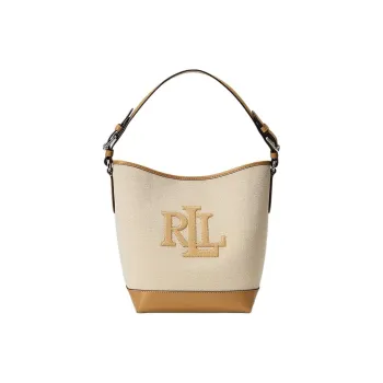 LAUREN RALPH LAUREN Cotton Bucket Bag, Shoulder Bag, Crossbody Bag, Handbag Medium Size Women's Beige