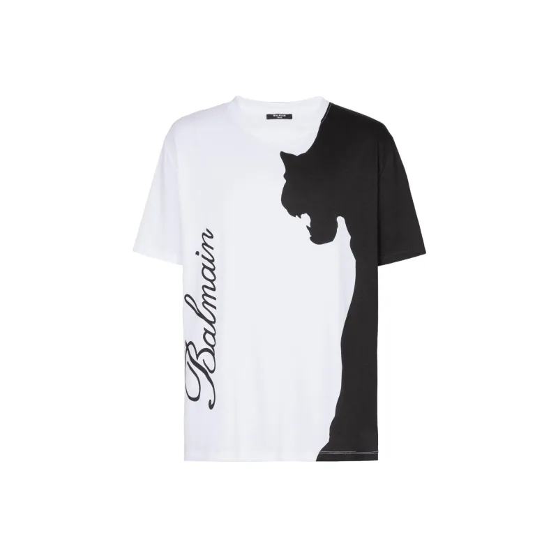 BALMAIN Tiger Print Short-Sleeved T-Shirt T-Shirt Men's White-0