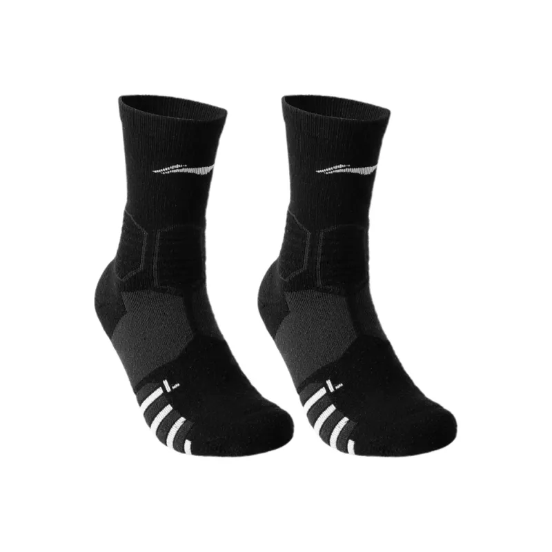 LiNing Antibacterial And Deodorizing Running Casual Knee High Socks Unisex Black White Combo Set-13