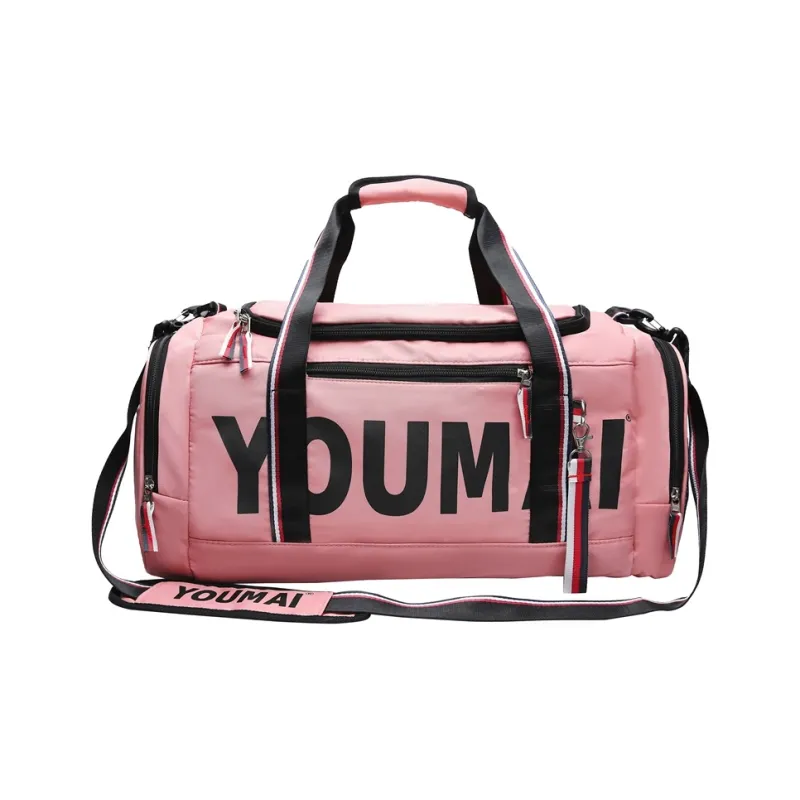 Deli Bear Nylon Gym Bag Unisex Black Khaki/Red/Pink-3