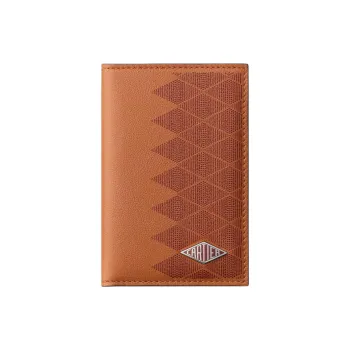 CARTIER Calfskin Card Clip Card Holder Unisex Caramel