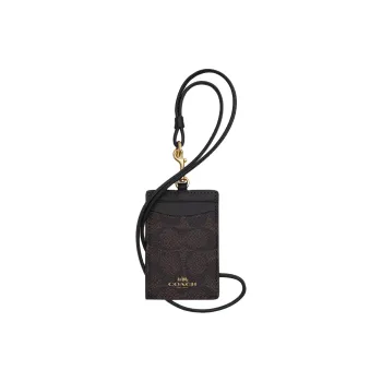 COACH Coated Canvas Card Holder Mini Women's Dark Brown & Black