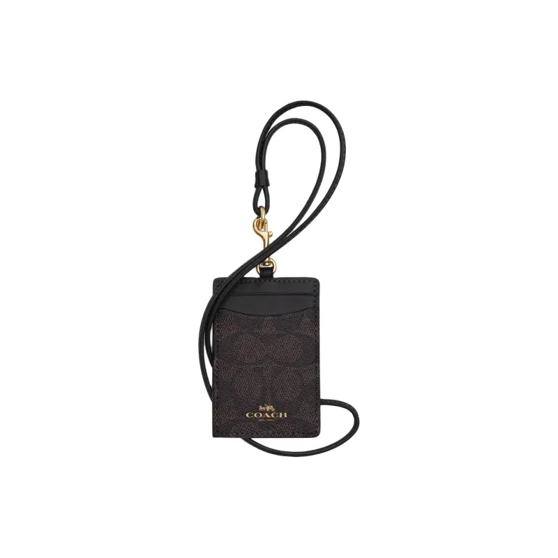 COACH Coated Canvas Card Holder Mini Women's Dark Brown & Black-0