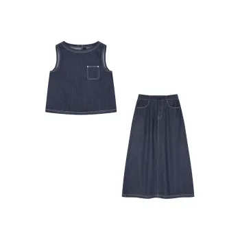 Mo Han Yi Mei Skirt Set Women's Vintage Denim Blue