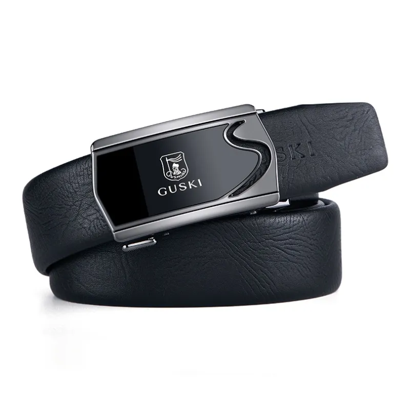 GUSKI Top Grain Cow Leather Automatic Buckle Belt, Husband Elegance Premium Belt Men's Width 3.5cm-0