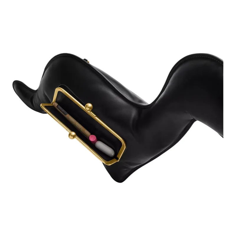 COACH KisslockFrame Leather Shoulder Bag Tubas Women's Black-5