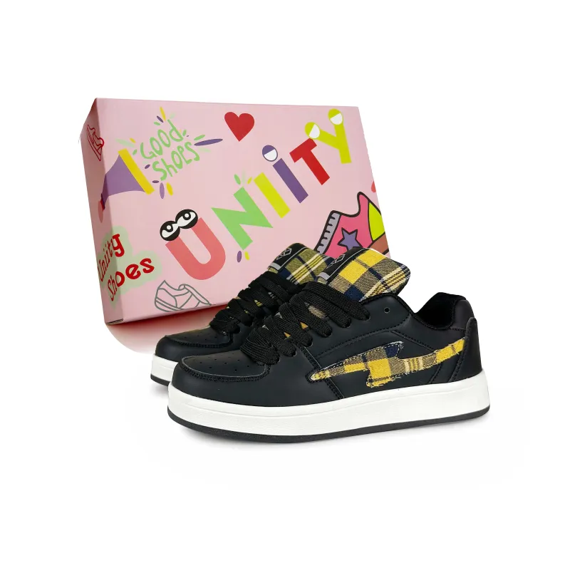 UNIITY Anti Slip Wear Resistant Lightweight Breathable Height Increasing Low Top Skateboard Shoes Women's Black Red-17