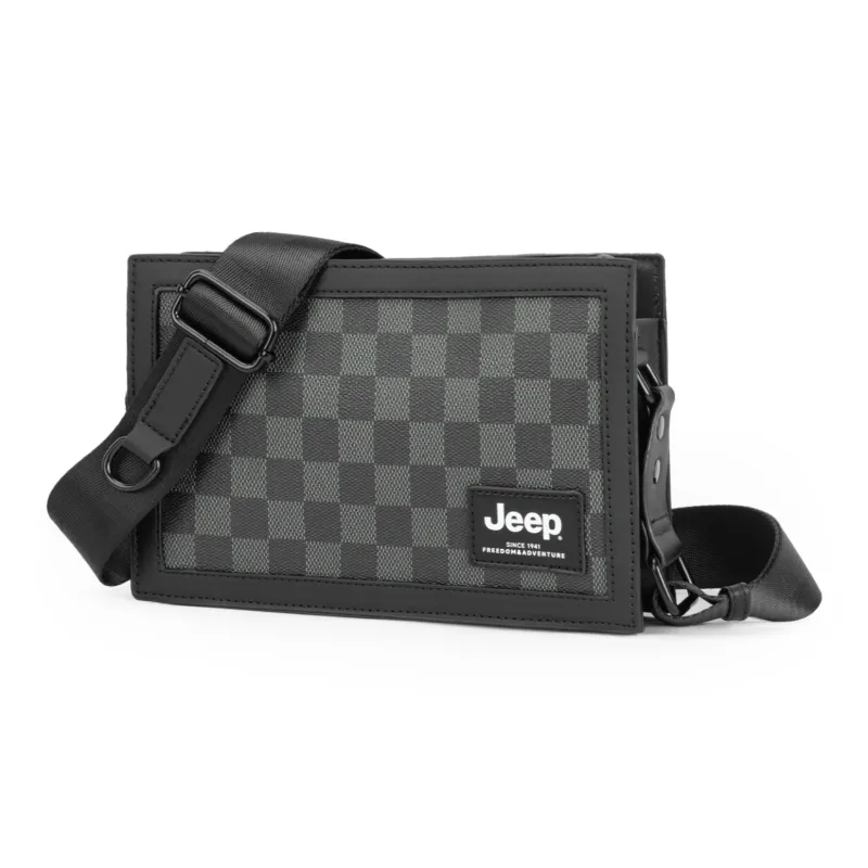 Jeep PU Casual Versatile Camera Bag, Small Square Bag, Crossbody Shoulder Bag Regular Unisex Black Plaid-1