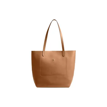 COACH Manhattan Natural Grain Texture Leather Tote Handbag, Shoulder Bag Large Size Women's Light Brown
