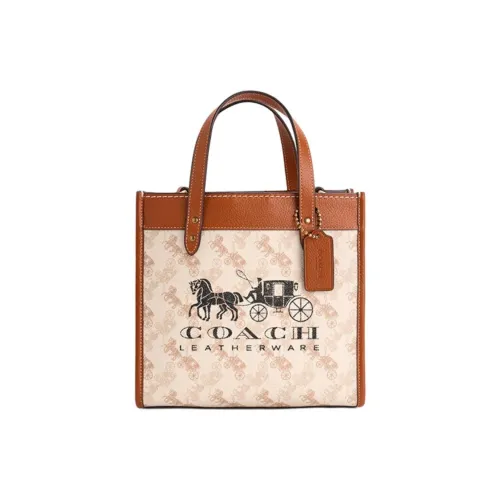 COACH Field Artificial Leather Tote Bag Shopping Bag Shoulder Bag Crossbody Bag Handbag Small Size Unisex Brown & White