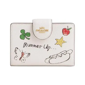 COACH Refined Pebble Pattern Leather Wallet Medium Size Women's White