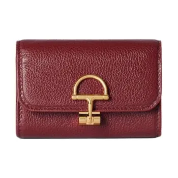 GUCCI Grain Leather Card Holder Small Size Women's Red
