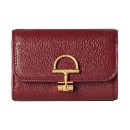GUCCI Grained Leather Card Holder Small Size Women's Red