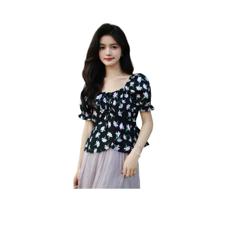 PLANE DRIFT Shirt Women's Black With Purple Floral-2