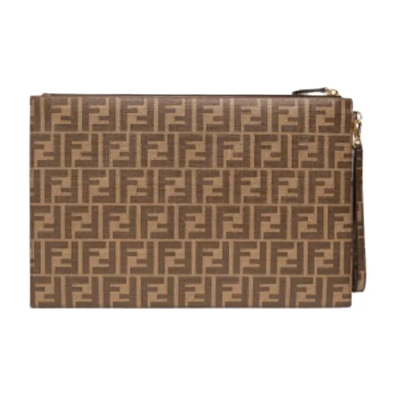 FENDI PU Polyurethane Handbag Clutch Large Size Unisex Brown/Multicolor-4