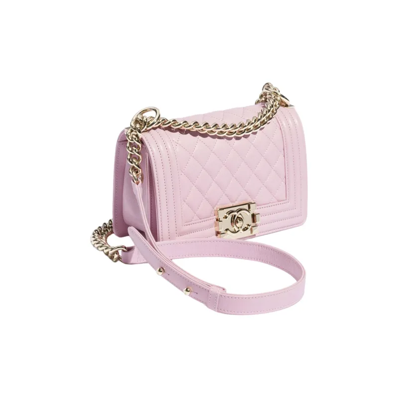 CHANEL Calfskin Shoulder Bag Small Size Women's Light Pink Red-1