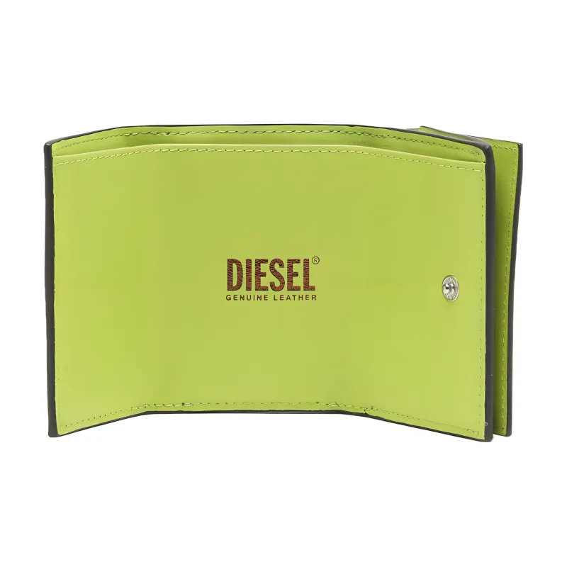 DIESEL Cow Leather Card Holder Wallet Extra Small Women's Gunmetal/Lime Green-2