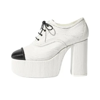 CHANEL 25S Chunky Heel High Heels 12cm Women's White