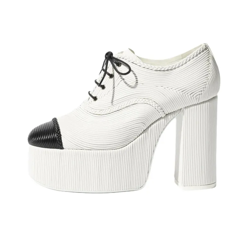 CHANEL 25S Chunky Heel High Heels 12cm Women's White-0