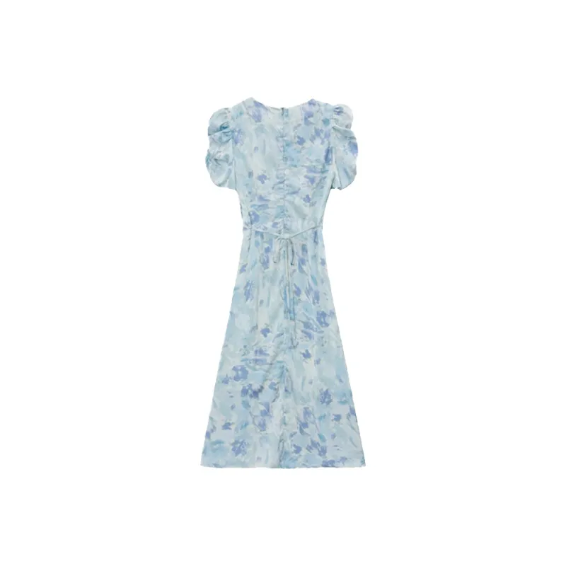 SYEEE WITH U Short Sleeved Dress Women's Plain Colorful Blue Painting-1