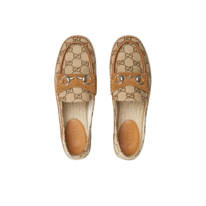 GUCCI Horsebit Espadrilles Women's Beige Brown-4