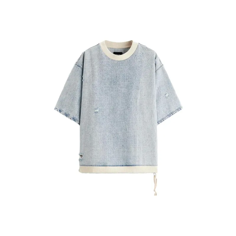 ZARA Drop Shoulder Sleeve T-Shirt Men's Light Blue-0
