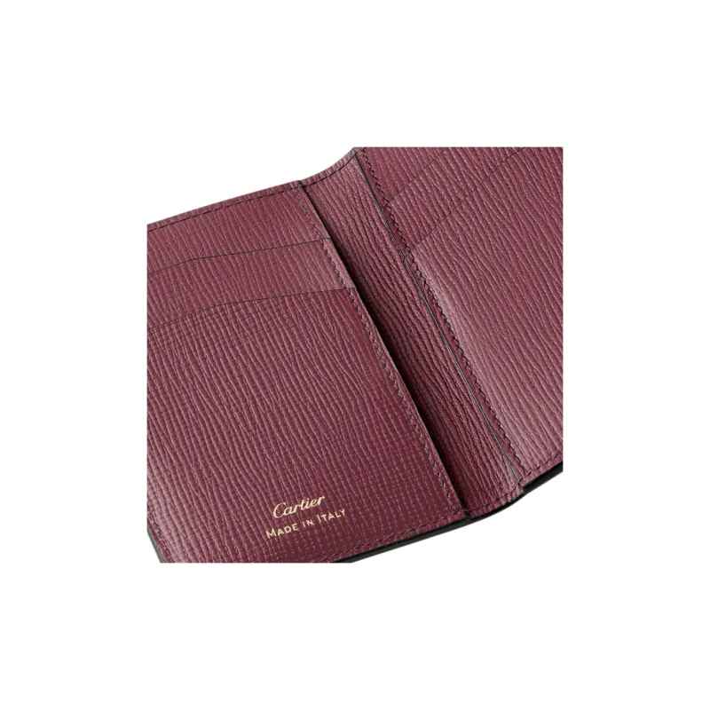 CARTIER Grained Calfskin Card Clip Card Holder Unisex Burgundy Red-3