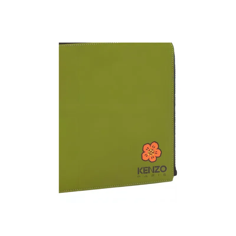 KENZO Cow Leather Wallets Clutches Large Size Unisex Green-4