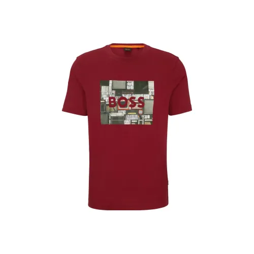 HUGO BOSS Cotton Jersey Regular Fit T Shirt With Seasonal Artwork T Shirt Men's Red