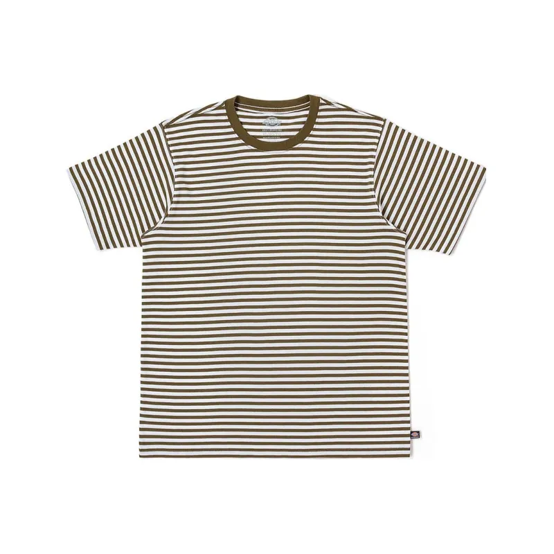 Dickies T Shirt Unisex White Dark Olive Green Stripes-0