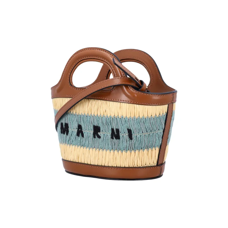 MARNI Cotton Blend With Viscose Tote Bag, Shopping Bag, Shoulder Bag, Handbag Micro Women's Brown & Multicolor-1