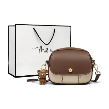 MILLIE'S Cow Leather Underarm Crossbody Bag, Shoulder Bag, Small Round Bag Regular Women's White & Coffee