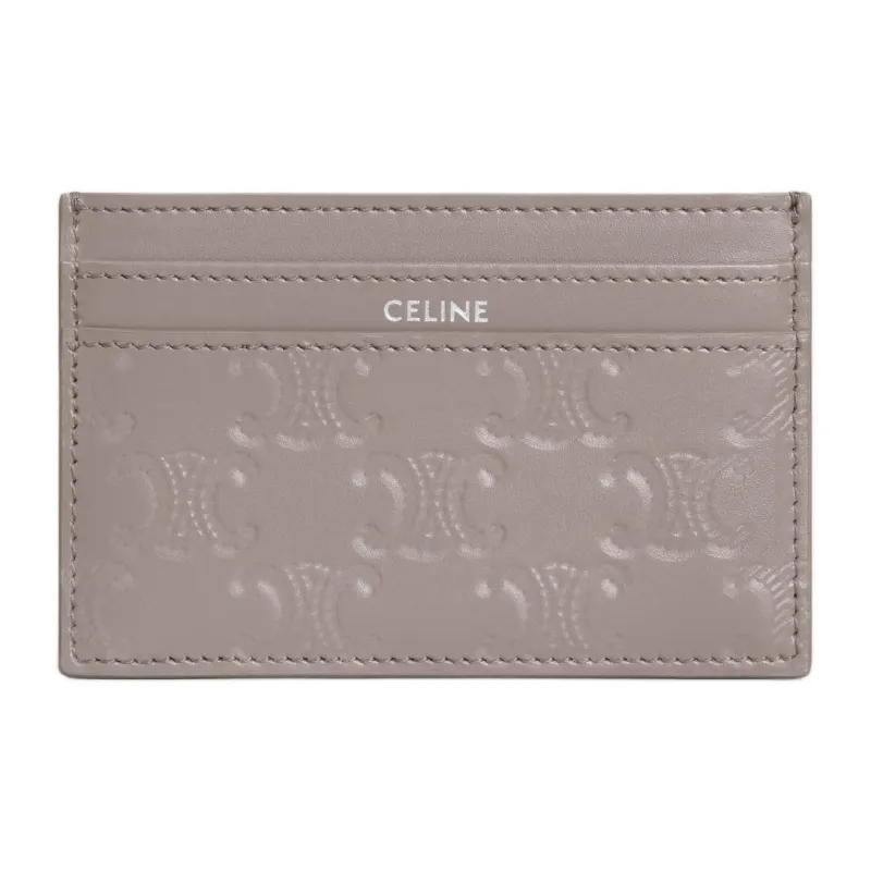 CELINE Triomphe Calfskin Card Holder Medium Size Men's Gray-0