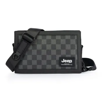 Jeep PU Casual Versatile Camera Bag, Small Square Bag, Crossbody Shoulder Bag Regular Unisex Black Plaid