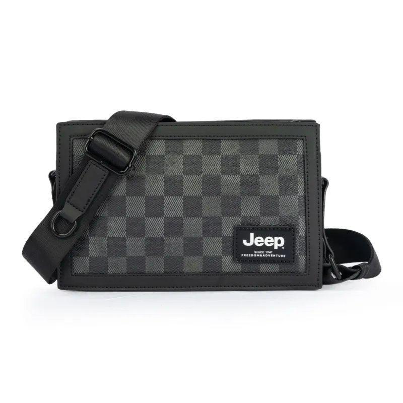Jeep PU Casual Versatile Camera Bag, Small Square Bag, Crossbody Shoulder Bag Regular Unisex Black Plaid-0