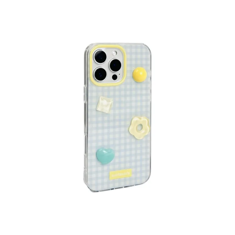Sopi Acrylic Material Blue Plaid Floral Gemstone Phone Cases Compatible With IPhone 16/15 Pro Max/Apple 13/14 Pro/Max-1