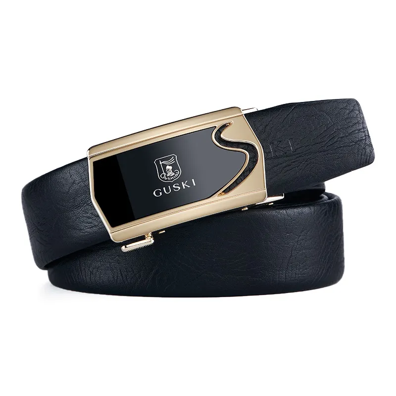 GUSKI Top Grain Cow Leather Automatic Buckle Belt, Husband Elegance Premium Belt Men's Width 3.5cm-4