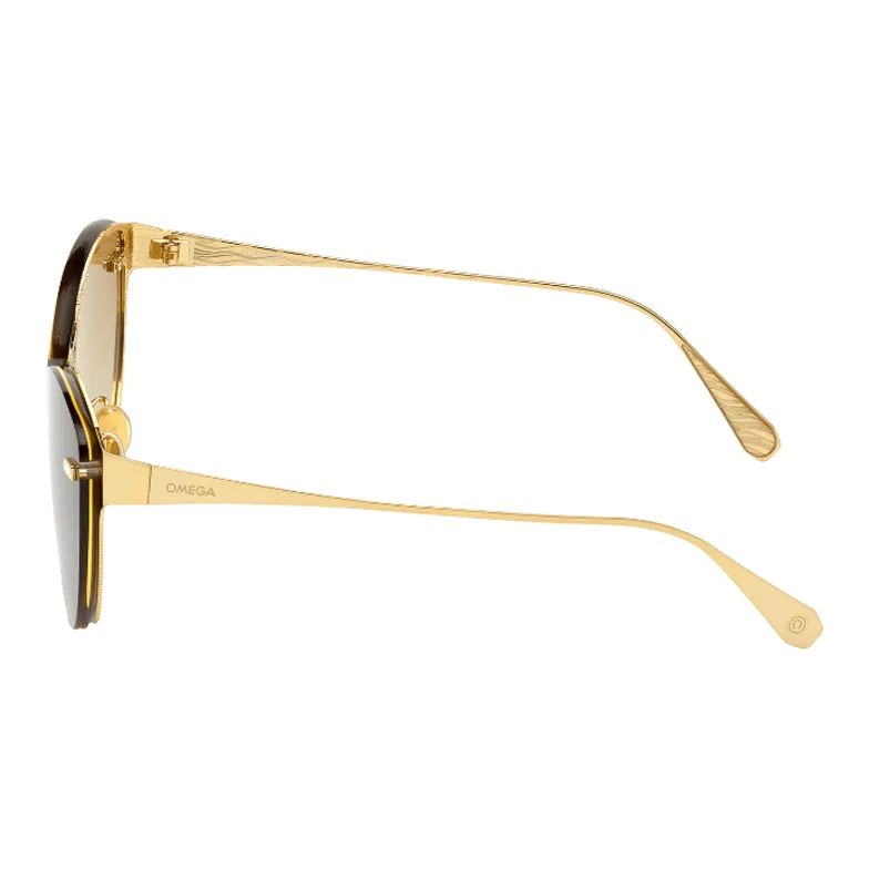 OMEGA Metal Cat Eye Sunglasses Women's Gold-2